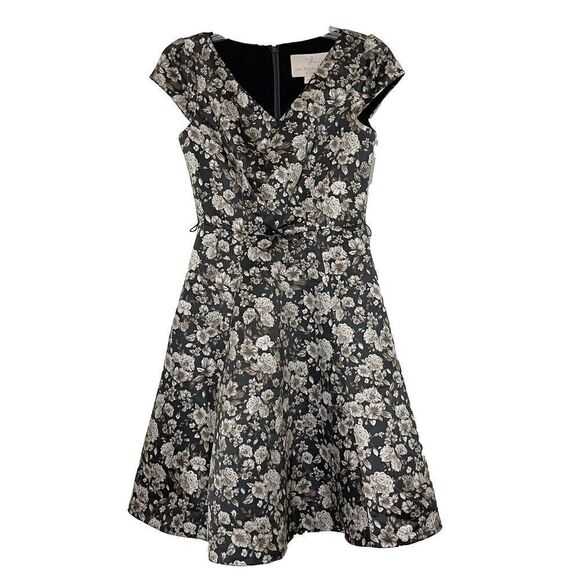GAL MEETS GLAM Gray floral cap sleeve A- line Dress size 00 - Picture 1 of 5